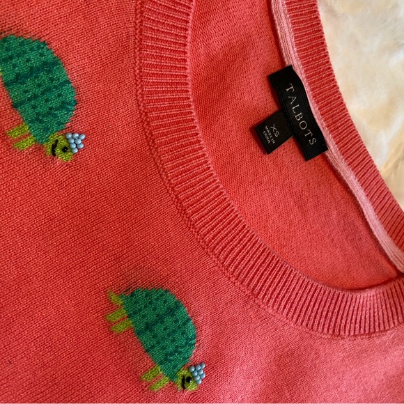 Talbots NWOT Cotton Sweater, Beaded turtles, XS, salmon - Picture 6 of 6